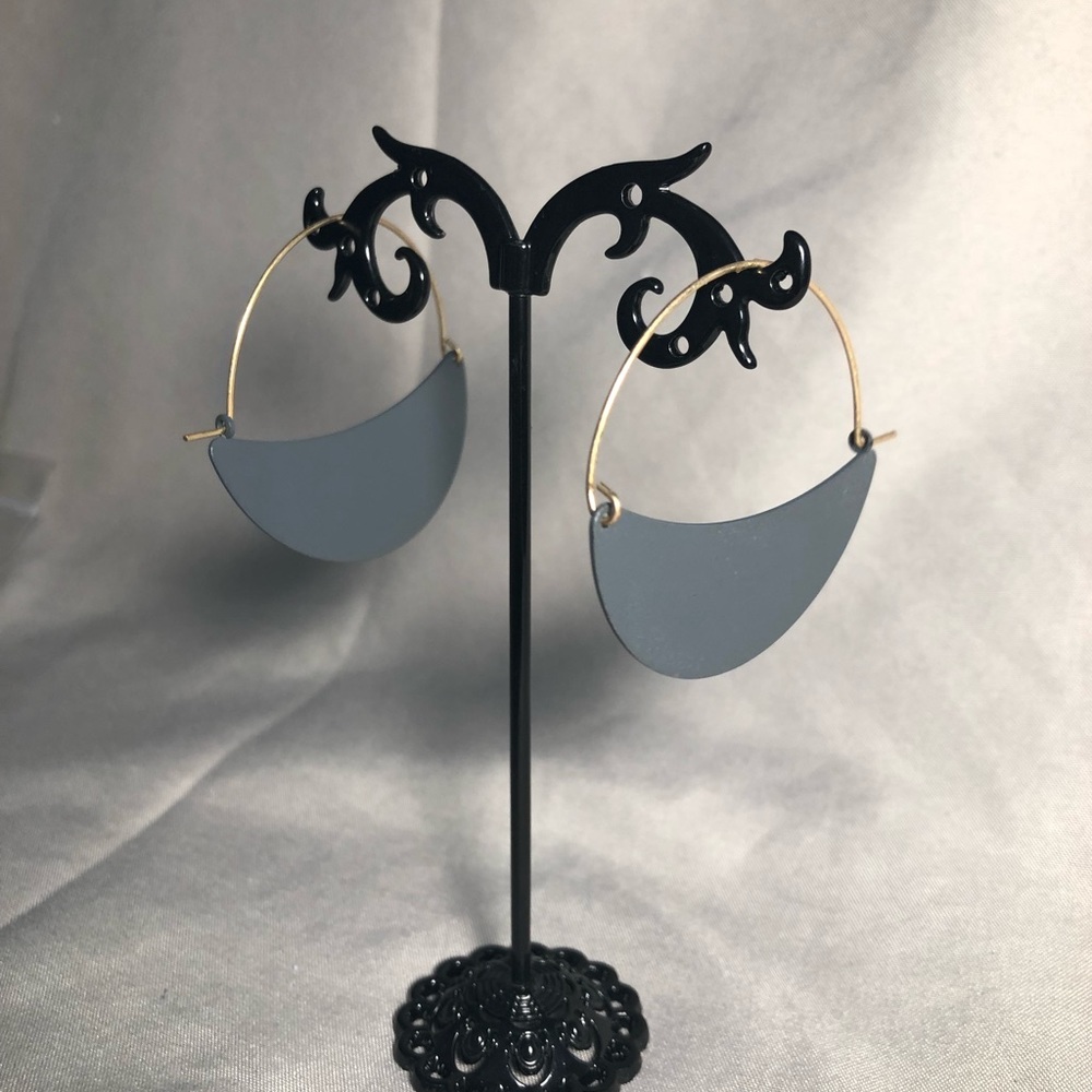 Slate gray half moon dangle earrings